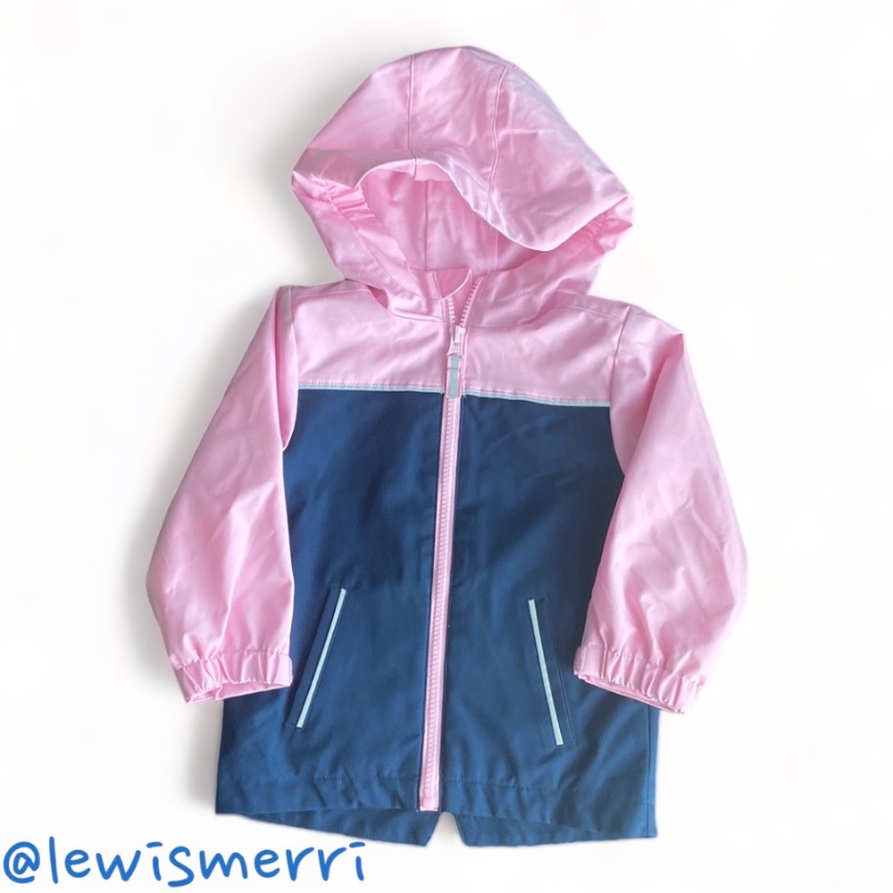 Swiss Tech Lightweight Lined Pink Navy Hooded Jacket Baby Girl Size 18M